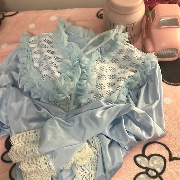 Granny’s Vintage Handmade Blue silk and lace Gown Long Sleeve